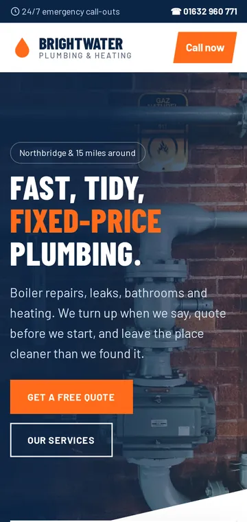 Brightwater Plumbing sample design on a phone