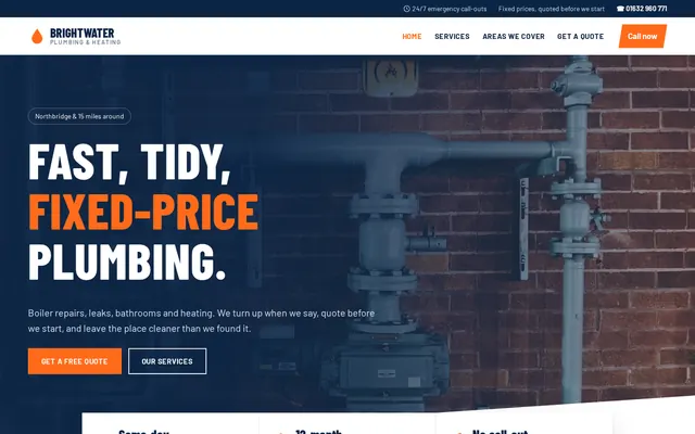 Brightwater Plumbing & Heating sample design, home page
