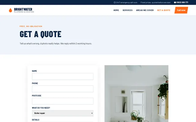 Brightwater Plumbing & Heating sample design, screenshot 3