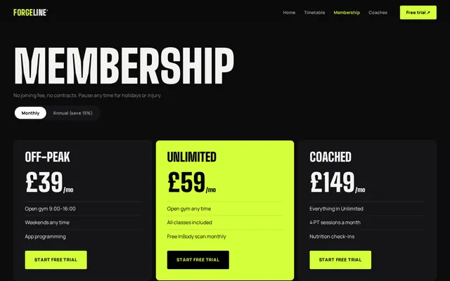 Forgeline Strength Club sample design, screenshot 4