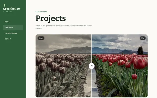 Greenhollow Gardens sample design, screenshot 4