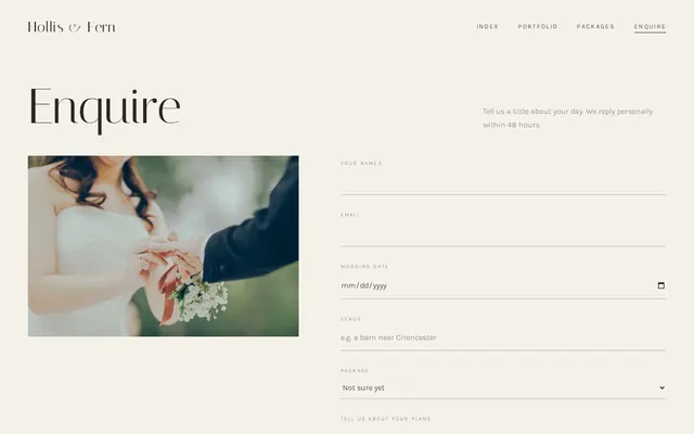 Hollis & Fern Photography sample design, screenshot 3
