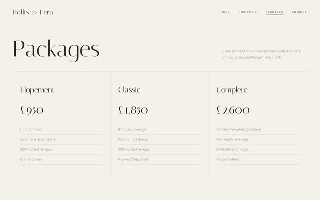 Hollis & Fern Photography sample design, screenshot 4