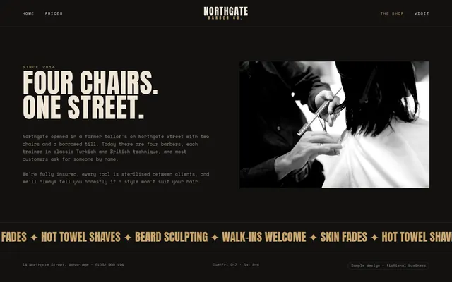 Northgate Barber Co. sample design, screenshot 2