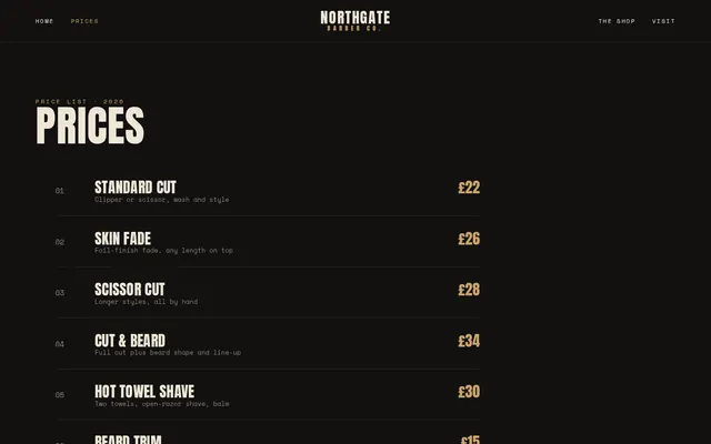 Northgate Barber Co. sample design, screenshot 3