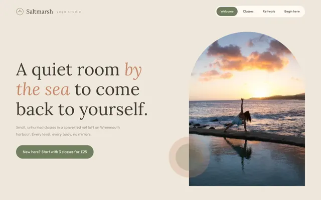 Saltmarsh Yoga Studio sample design, screenshot 1